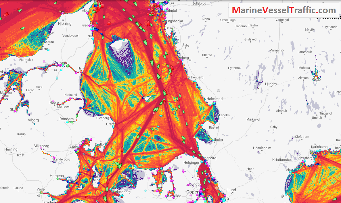Live Marine Traffic, Density Map and Current Position of ships in KATTEGAT SEA